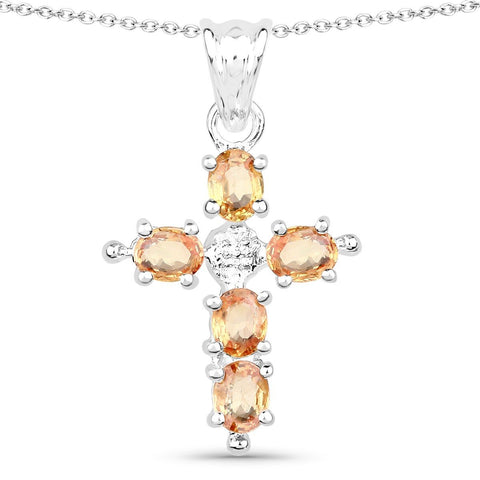 1.10 Carat Genuine Orange Sapphire .925 Sterling Silver Pendant - Fashion Apparel 
