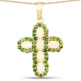 14K Yellow Gold Plated 3.11 Carat Genuine Ethiopian Opal and Chrome Diopside .925 Sterling Silver Pendant - Fashion Apparel 
