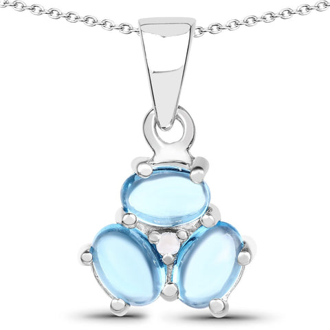 2.12 Carat Genuine Swiss Blue Topaz and White Diamond .925 Sterling Silver Pendant - Fashion Apparel 