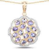 14K Yellow Gold Plated 2.38 Carat Genuine Tanzanite .925 Sterling Silver Pendant - Fashion Apparel 