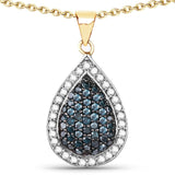 14K Yellow Gold Plated 0.81 Carat Genuine Blue Diamond and White Diamond .925 Sterling Silver Pendant - Fashion Apparel 