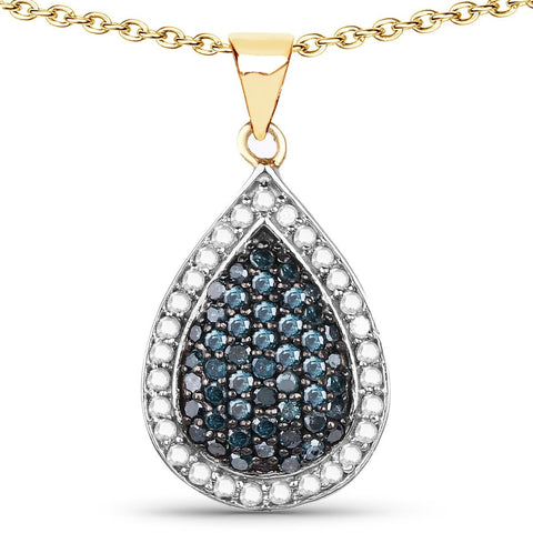 14K Yellow Gold Plated 0.81 Carat Genuine Blue Diamond and White Diamond .925 Sterling Silver Pendant - Fashion Apparel 