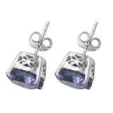Elegant Looking Sterling Silver Earrings Featuring Rhodium Plating And Polished Odyssey Tanzanite - Fashion Apparel 
