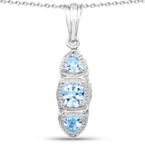 1.17 Carat Genuine Blue Topaz .925 Sterling Silver Pendant - Fashion Apparel 