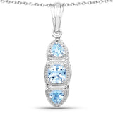 1.17 Carat Genuine Blue Topaz .925 Sterling Silver Pendant - Fashion Apparel 