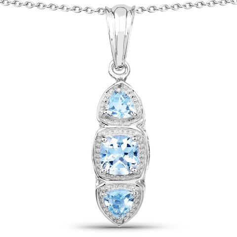 1.17 Carat Genuine Blue Topaz .925 Sterling Silver Pendant - Fashion Apparel 