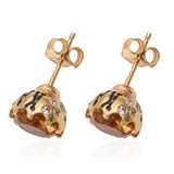 Yellow Gold Rhodium Plated Sterling Silver Earrings With Polished Citrine, Natural White Zircon - Fashion Apparel 
