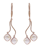 Chandelier Rose Quartz Drop Earrings Set In Rose Gold - Fashion Apparel 
