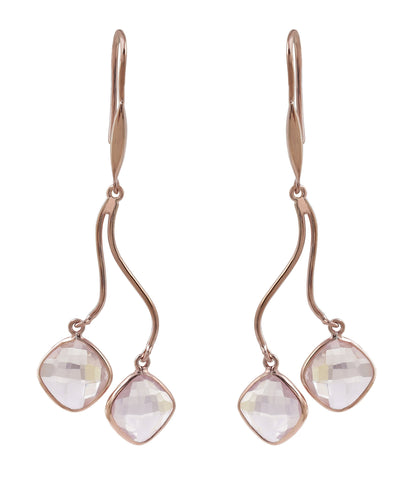 Chandelier Rose Quartz Drop Earrings Set In Rose Gold - Fashion Apparel 