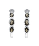 Graduated Smoky Quartz Earrings Set In Rhodium - Fashion Apparel 