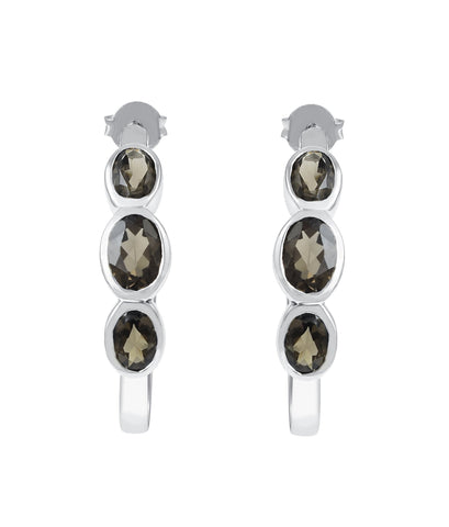Graduated Smoky Quartz Earrings Set In Rhodium - Fashion Apparel 