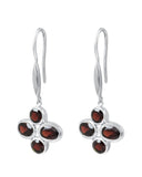 Four Stoned Garnet Drop Earrings Set In Rhodium - Fashion Apparel 