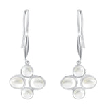Four Stoned Pink Opal Drop Earrings Set In Rhodium - Fashion Apparel 