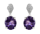 Oval Amethyst Topaz Earrings Set In Rhodium - Fashion Apparel 