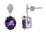 Oval Amethyst Topaz Earrings Set In Rhodium - Fashion Apparel 