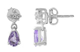 Prong Set Amethyst And White Topaz Drop Earrings Set In Rhodium - Fashion Apparel 