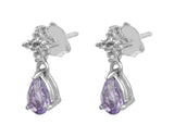 Prong Set Amethyst And White Topaz Drop Earrings Set In Rhodium - Fashion Apparel 