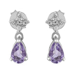 Prong Set Amethyst And White Topaz Drop Earrings Set In Rhodium - Fashion Apparel 