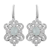 Classy Rhodium Plated Sterling Silver Earring With Polished Milky Aquamarine, Natural White Zircon - Fashion Apparel 