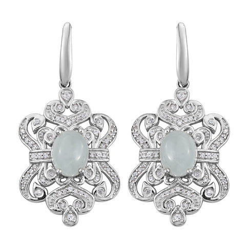 Classy Rhodium Plated Sterling Silver Earring With Polished Milky Aquamarine, Natural White Zircon - Fashion Apparel 