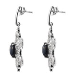 Embellished Sterling Silver Earring With Rhodium Plating And Difused Star Blue Sapphire, Natural White Zircon Gemstones - Fashion Apparel 