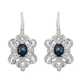 Embellished Sterling Silver Earring With Rhodium Plating And Difused Star Blue Sapphire, Natural White Zircon Gemstones - Fashion Apparel 