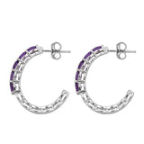 Loop Style Rhodium Plated Sterling Silver Earring With African Amethyst Gemstones - Fashion Apparel 