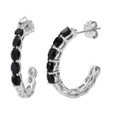 Elegant Looking Rhodium Plated Sterling Silver Earring With Black Spinel Gemstones - Fashion Apparel 
