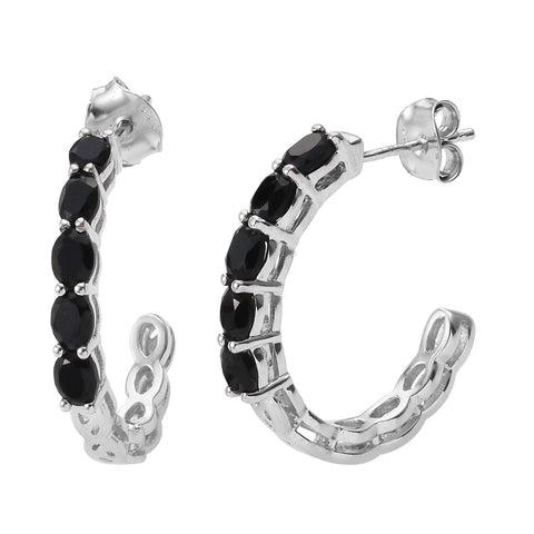 Elegant Looking Rhodium Plated Sterling Silver Earring With Black Spinel Gemstones - Fashion Apparel 