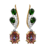 Drop Style Yellow Gold Pan Plating Sterling Silver Earring With Russian Diaopside, And Twilight  Coated Topaz - Fashion Apparel 