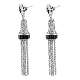 Black Spinel Chandelier Earrings Set In Rhodium - Fashion Apparel 