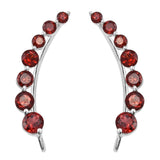Graduated Enhanced Red Garnet Earrings Set In Rhodium - Fashion Apparel 