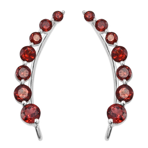 Graduated Enhanced Red Garnet Earrings Set In Rhodium - Fashion Apparel 