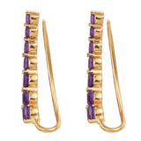 Yellow Gold Rhodium Plated Sterling Silver Earring Adorned With Polished African Amethyst - Fashion Apparel 
