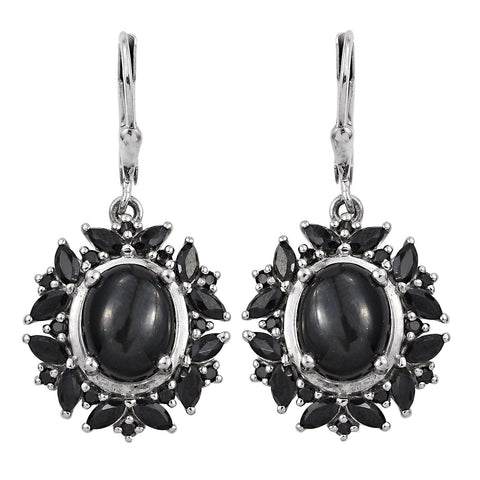 Drop Style Sterling Silver Rhodium Plated Earring Adorned With Black Star Diopside And, Black Spinel - Fashion Apparel 