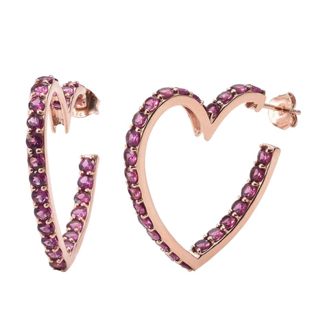 Rose Gold Rhodium Plated Sterling Silver Earring With Polished Rhodolite Garnet Gemstones. - Fashion Apparel 
