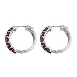 Rhodium Plated Sterling Silver Earring With Rhodolite Garnet Gemstones - Fashion Apparel 