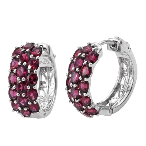 Rhodium Plated Sterling Silver Earring With Rhodolite Garnet Gemstones - Fashion Apparel 