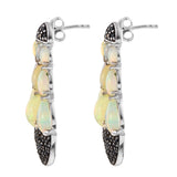 Drop Style Sterling Silver Earring With Rhodium Plating And Ethiopian Opal, And  Black Spinel - Fashion Apparel 