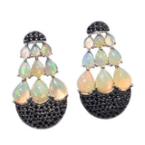 Drop Style Sterling Silver Earring With Rhodium Plating And Ethiopian Opal, And  Black Spinel - Fashion Apparel 