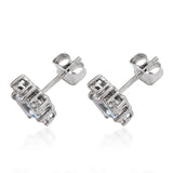 Rhodium Plated Sterling Silver Earring With Polished Aquamarine And Natural White Zircon Gemstones - Fashion Apparel 