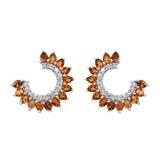 Cuff Style Rhodium Plated Sterling Silver Earring With Madira Citrine, Natural White Zircon - Fashion Apparel 