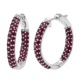 Look Style Rhodium Plated Sterling Silver Earring With Polished Ruby All Over - Fashion Apparel 