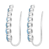 Rhodium Plated Sterling Silver Earring With Swiss Blue Topaz - Fashion Apparel 