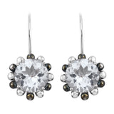 Jeweled With Polished White Topaz, Rhodium Plated Sterling Silver Earring. - Fashion Apparel 