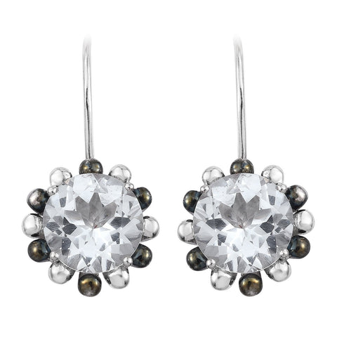 Jeweled With Polished White Topaz, Rhodium Plated Sterling Silver Earring. - Fashion Apparel 