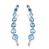 Rhodium Plated Sterling Silver Earring With Swiss Blue Topaz - Fashion Apparel 