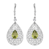 Rhodium Plated Drop Sterling Silver Earring Featuring Peridot And Natural White Zircon - Fashion Apparel 