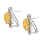 Sterling Silver Earring With Rhodium Plating And Polished Yellow Jade, Natural White Zircon, And Citrine - Fashion Apparel 