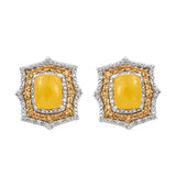 Sterling Silver Earring With Rhodium Plating And Polished Yellow Jade, Natural White Zircon, And Citrine - Fashion Apparel 